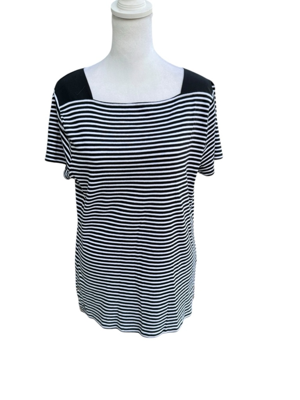 Lauren Ralph Lauren Women's Black‎ & White Striped Square Neck Top 100% Cotton